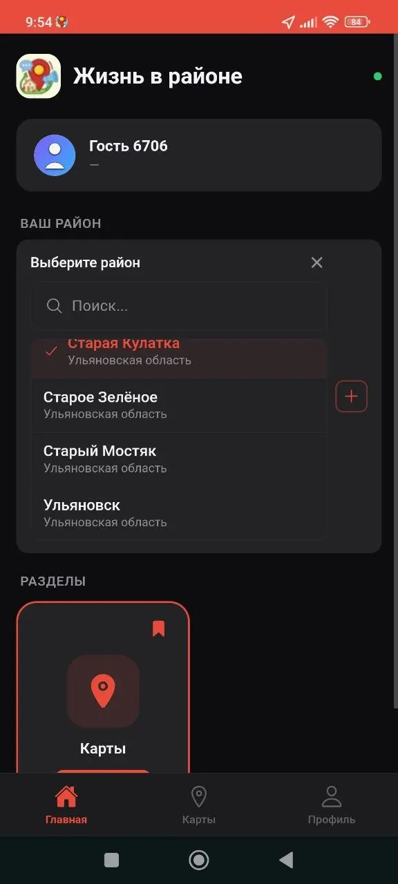 Скриншот приложения, тёмная тема 2